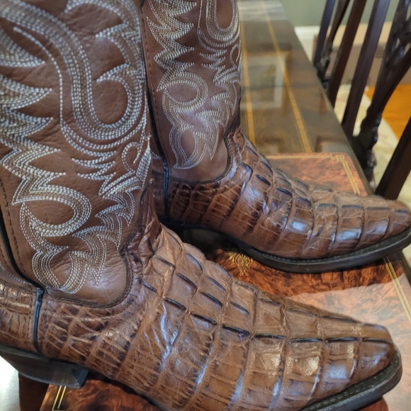 Texas Legacy Brown Alligator Embossed Cowbou Boots With Cat Paws Excellent 8.5 main image 4